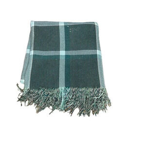 Vintage Cabin Reversible Green Plaid Camp Blanket With Fringe
